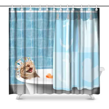 Funny Cat Is Taking A Bath with Toy Duck Polyester Fabric Bathroom Shower Curtain Set, 72 Inches Long Modern
Funny Cat Is Taking A Bath with Toy Duck Polyester Fabric Bathroom Shower Curtain Set, 72 Inches Long Modern