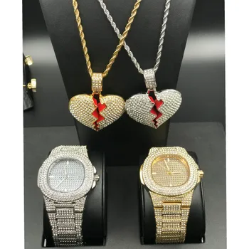 Luxury Men Gold Color Watch & Necklace Combo Set Hip Hop Men jewelry Ice Out Cuban Heart Pendant & Rope Chain In Crystal For Men
Luxury Men Gold Color Watch & Necklace Combo Set Hip Hop Men jewelry Ice Out Cuban Heart Pendant & Rope Chain In Crystal For Men