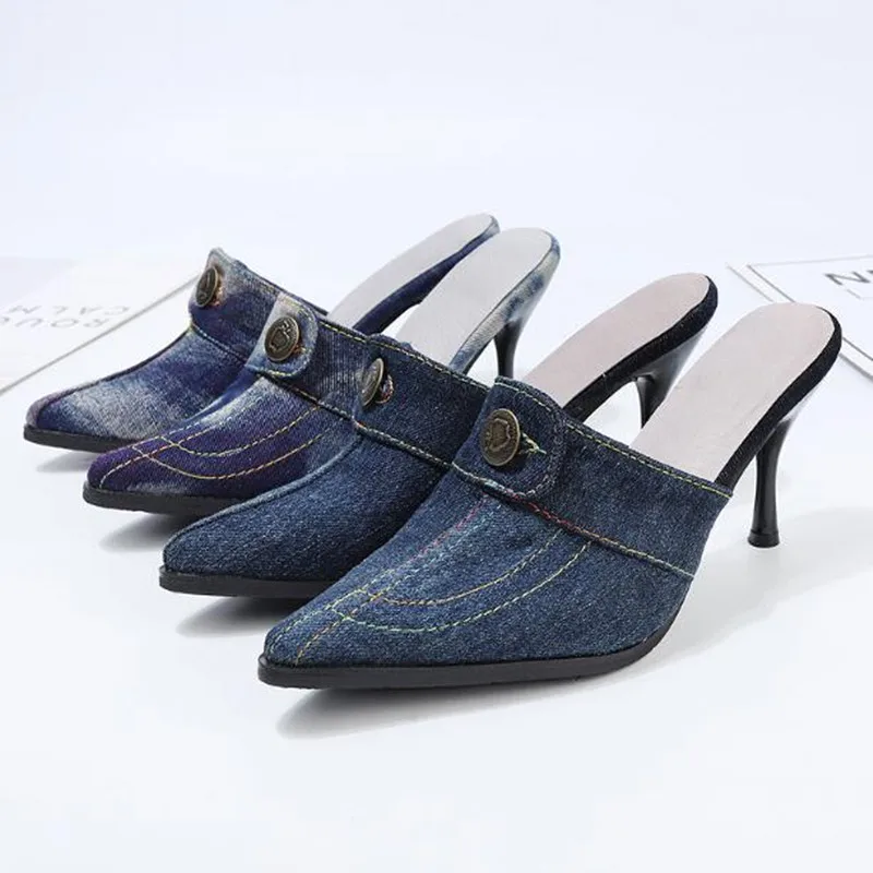 Fashion sexy denim high heel slippers Fine-toe pointed female shoes Spring summer new high heel women's shoes Slides women
Fashion sexy denim high heel slippers Fine-toe pointed female shoes Spring summer new high heel women's shoes Slides women