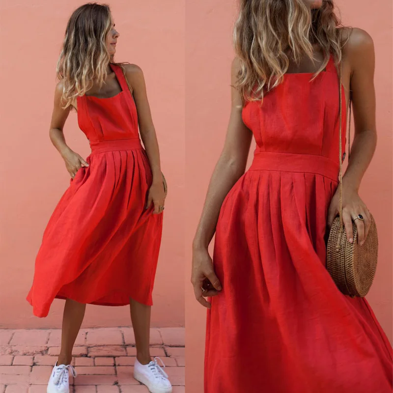Fanbety Sexy Backless Criss Cross Midi Dress Women Summer Sleeveless Bow Dress Sundress Casual Beach Pleated Pocket Boho Dress
Fanbety Sexy Backless Criss Cross Midi Dress Women Summer Sleeveless Bow Dress Sundress Casual Beach Pleated Pocket Boho Dress