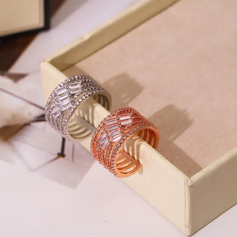 UILZ многослойное разомкнутое кольцо с цирконом женское розовое золото и белый