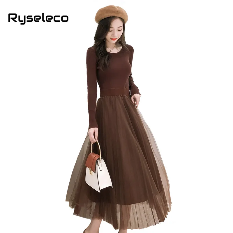 New Winter Women Knitted Sweater Patches Tutu Mesh Long Sleeve Basic Dresses Female Autumn Elastic Little Black Dress Knitwear
New Winter Women Knitted Sweater Patches Tutu Mesh Long Sleeve Basic Dresses Female Autumn Elastic Little Black Dress Knitwear
