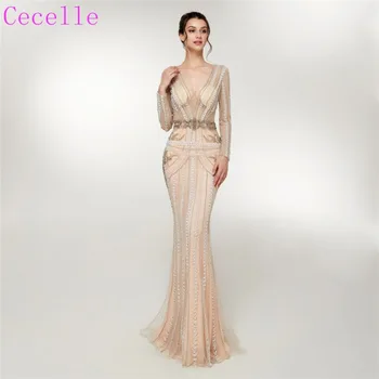 2019 Sexy Champagne Mermaid Long Evening Dresses V Neck Long Sleeves Sheer Top Luxury Beading Women Couture Evening Gowns
2019 Sexy Champagne Mermaid Long Evening Dresses V Neck Long Sleeves Sheer Top Luxury Beading Women Couture Evening Gowns