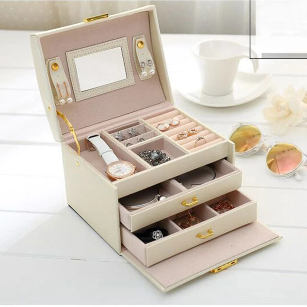 New 3-Layer PU Leather Jewelry Box With Mirror Travel Organizer Earring Ring Necklace Bracelet Storage Display Cases With Lock
New 3-Layer PU Leather Jewelry Box With Mirror Travel Organizer Earring Ring Necklace Bracelet Storage Display Cases With Lock
