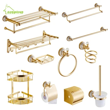 Gold Crystal Bathroom Hardware Set Aluminum Alloy Bathroom Accessories Set Wall Mounted Ceramic Base Bathroom Products
Gold Crystal Bathroom Hardware Set Aluminum Alloy Bathroom Accessories Set Wall Mounted Ceramic Base Bathroom Products