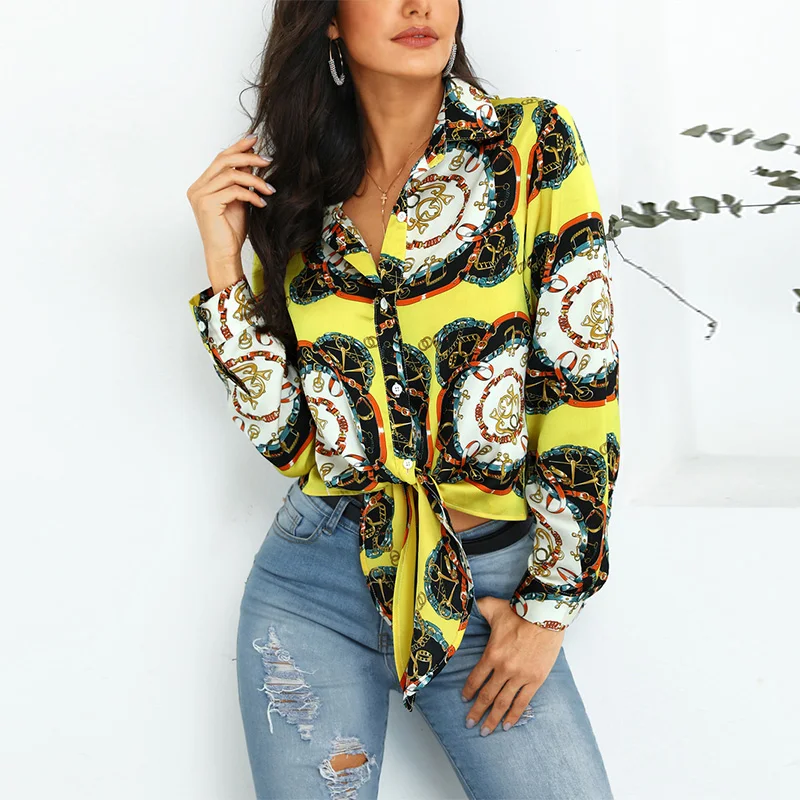 Women Retro Print Elegant Knot Front Shirt Blouse Female Casual Office Shirts Workwear Long Sleeve Tops Blusas Femininas 2019
Women Retro Print Elegant Knot Front Shirt Blouse Female Casual Office Shirts Workwear Long Sleeve Tops Blusas Femininas 2019