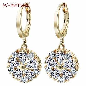 1Pair New Clear Flower Zircon Inlay Statement Ball Drop Earrings Water Drop Earring Accessories Jewelry For Women Bijoux Femme
