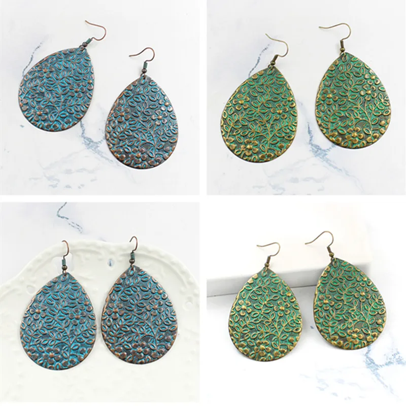 Bronze Teardrop Shaped Rattan Pattern Earrings Vintage Flower Vine Leaves Female National Bohemian Holiday Jewelry | Украшения и