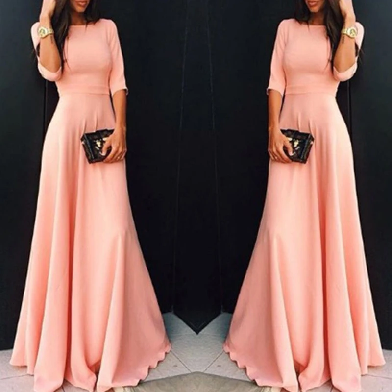 Women Half Sleeve Round Neck Solid Color High Waist Floral Trim Party Dress Gown
Women Half Sleeve Round Neck Solid Color High Waist Floral Trim Party Dress Gown
