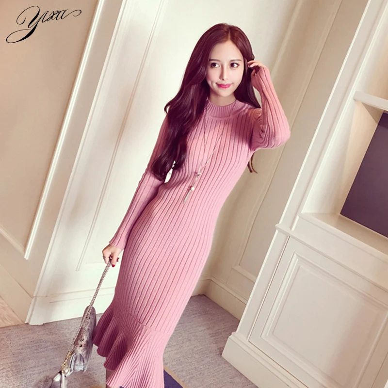 2019 Winter Woman Knit Mermaid Dress O-neck Full Sleeve Ladies Elegant Work Dresses Solid Slim Bodycon Mid Knitted Dress Female
2019 Winter Woman Knit Mermaid Dress O-neck Full Sleeve Ladies Elegant Work Dresses Solid Slim Bodycon Mid Knitted Dress Female
