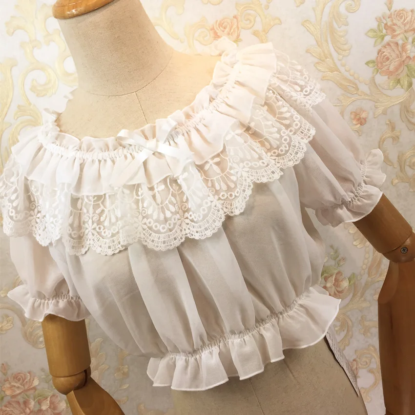 Summer New Women Tube Tops Loyal Princess Lace Embroidery Ruffled Puff Sleeve Basic Vintage Lolita Short Chiffon Shirts
Summer New Women Tube Tops Loyal Princess Lace Embroidery Ruffled Puff Sleeve Basic Vintage Lolita Short Chiffon Shirts
