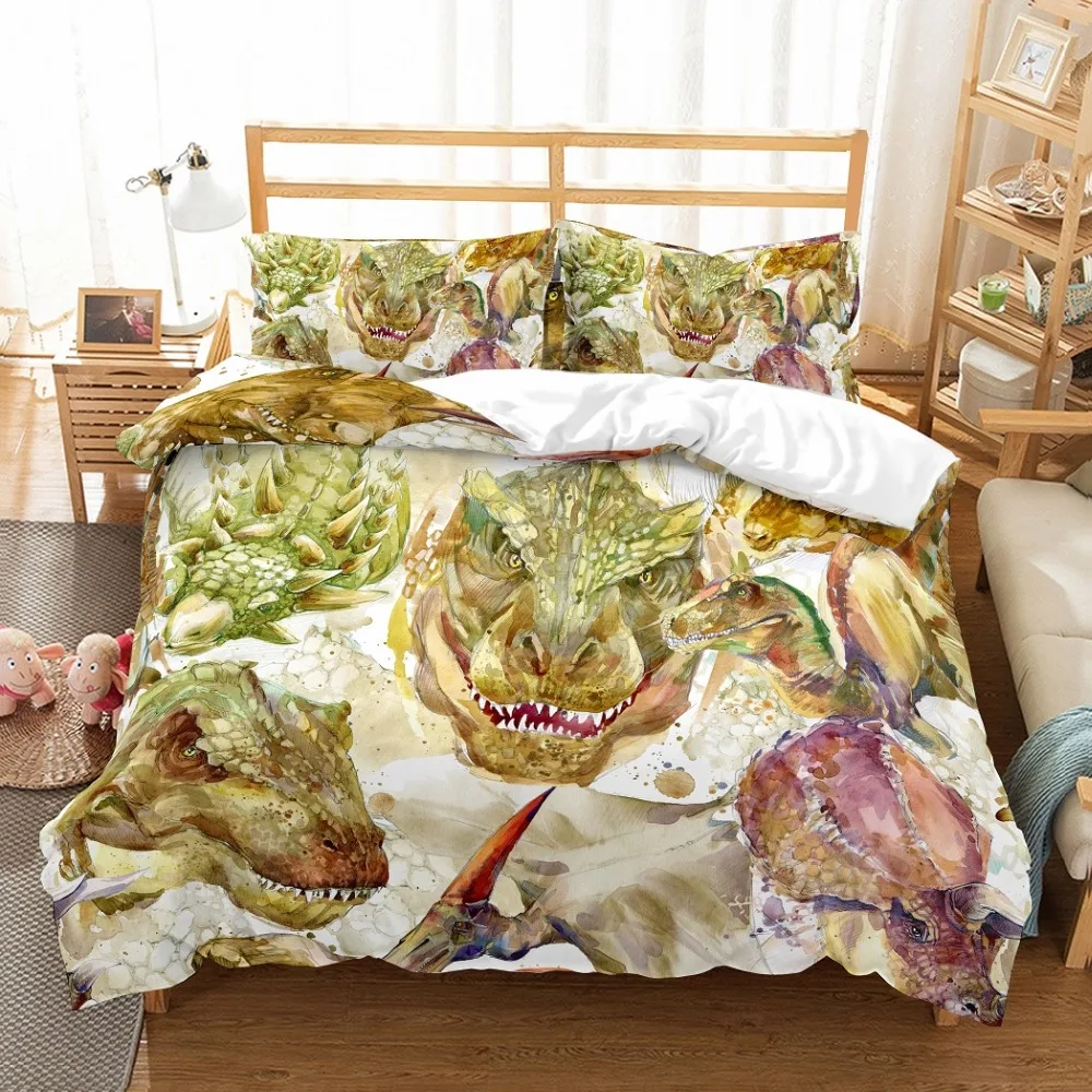 3D Printed Green/Purple Dinosaur Duvet Cover Set 3 Pieces Microfiber Watercolored Boys Bedding Set
3D Printed Green/Purple Dinosaur Duvet Cover Set 3 Pieces Microfiber Watercolored Boys Bedding Set