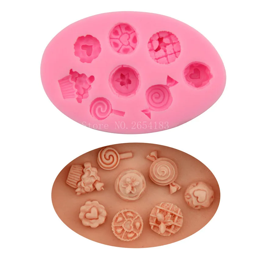 Food Biscuit & ollipop & Candy & Cupcake shape Silicone Fondant Soap 3D Cake Mold Jelly Chocolate Decoration Baking Tool FQ2259
Food Biscuit & ollipop & Candy & Cupcake shape Silicone Fondant Soap 3D Cake Mold Jelly Chocolate Decoration Baking Tool FQ2259