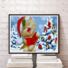 Cute Christmas Cat Modern Home Decor Wall Picture DIY Digital Paint Living Room Cafe Bar Print