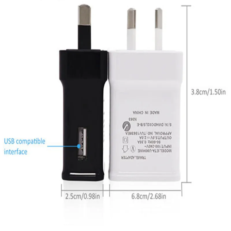 200 шт. 2A AU Plug USB AC настенное домашнее зарядное устройство адаптер питания для Samsung