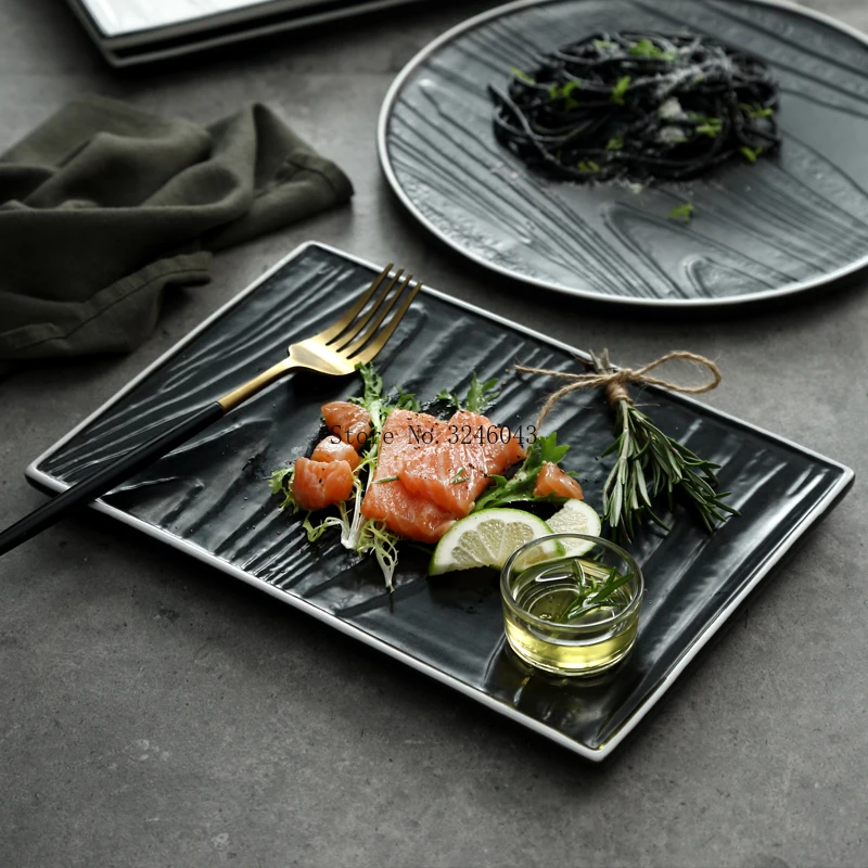 Nordic style steak flat plates high-end Western restaurant plate Black and white rectangular ceramic dish household tableware
Nordic style steak flat plates high-end Western restaurant plate Black and white rectangular ceramic dish household tableware