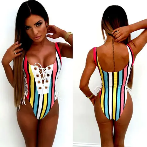 2018 Women Swimwear One-Piece Bandage Cross Padded Bikini Swimsuit Bathing Monokini Beach Sling Camis Stripe Color Body Suit
2018 Women Swimwear One-Piece Bandage Cross Padded Bikini Swimsuit Bathing Monokini Beach Sling Camis Stripe Color Body Suit