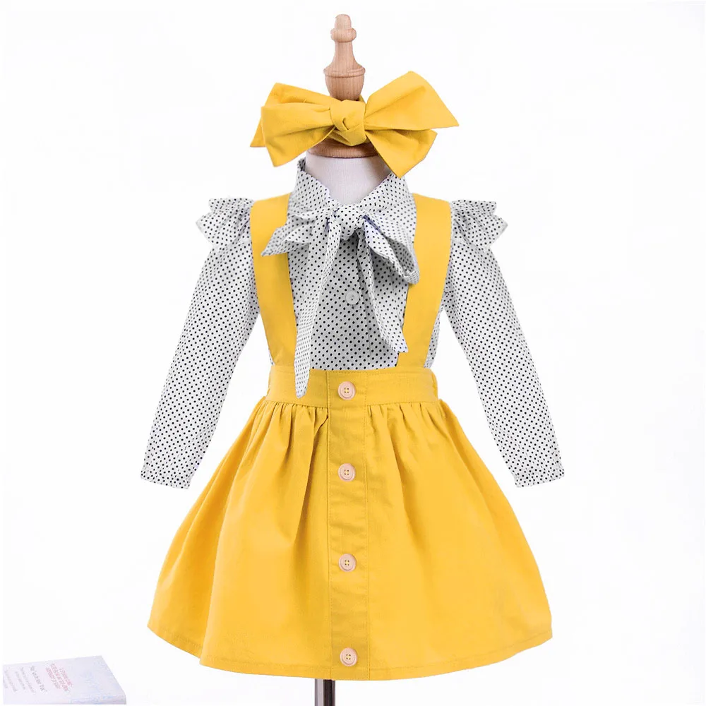 Baby girl fashion trends school outfits kids wear summer girls clothing set 3PC polka dot bow tie blouse yellow clothes P20
Baby girl fashion trends school outfits kids wear summer girls clothing set 3PC polka dot bow tie blouse yellow clothes P20