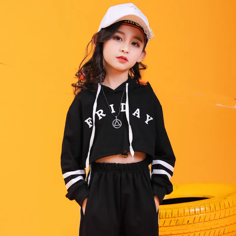 Children hip hop Crop top jogger pants Street jazz dance performance costume modern dance performance Suit Girls hip hop dance (19)