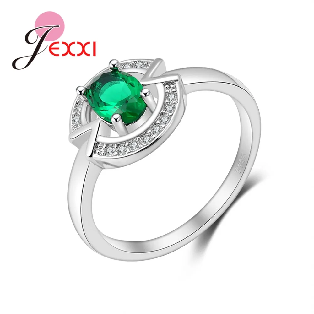 

Lovely 925 Real Silver Needle Jewelry for Women Paved Green Cubic Zirconia Finger Rings Oval Shape Wedding Bridal Female Bague