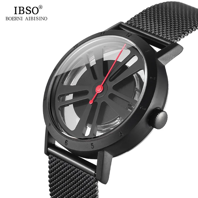 

IBSO Brand Novelty Creative Wheel Design Rotate Sport Quartz Watch Men Locomotive Punk Style Mens Watches 2019 Relogio Masculino