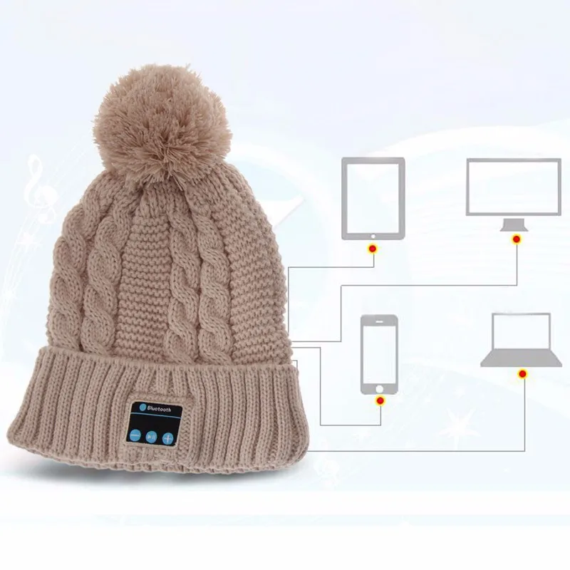 Women Winter Warm Wireless Sport Bluetooth Headset Smart Cap Headphone Speaker Soft Warming Bluetooth Beanie Hat For Smartphone