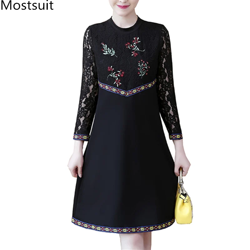 Black Lace Splicing Dress Women Plus Size Floral Embroidery A-line Dresses Ladies Office Vintage Elegant Vestidos Mujer L-5xl
Black Lace Splicing Dress Women Plus Size Floral Embroidery A-line Dresses Ladies Office Vintage Elegant Vestidos Mujer L-5xl