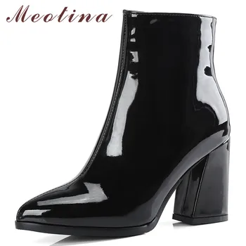 Meotina Women Ankle Boots Winter Patent Leather Thick High Heels Short Boots Zip Pointed Toe Shoes Female Autumn Plus Size 33-43
Meotina Women Ankle Boots Winter Patent Leather Thick High Heels Short Boots Zip Pointed Toe Shoes Female Autumn Plus Size 33-43
