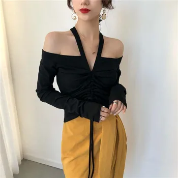 Sexy Halter Off Shoulder T-Shirt Fashion Top Women Long Sleeve Lace Up T-Shirt Female Tops
Sexy Halter Off Shoulder T-Shirt Fashion Top Women Long Sleeve Lace Up T-Shirt Female Tops
