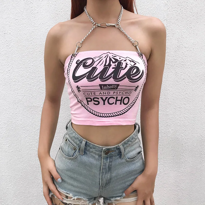 Gothic Printed Chains Halter Sexy Backless Cropped Top Women Summer Sleeveless Tank Top Ladies Harajuku Pink Streetwear Camisole
Gothic Printed Chains Halter Sexy Backless Cropped Top Women Summer Sleeveless Tank Top Ladies Harajuku Pink Streetwear Camisole