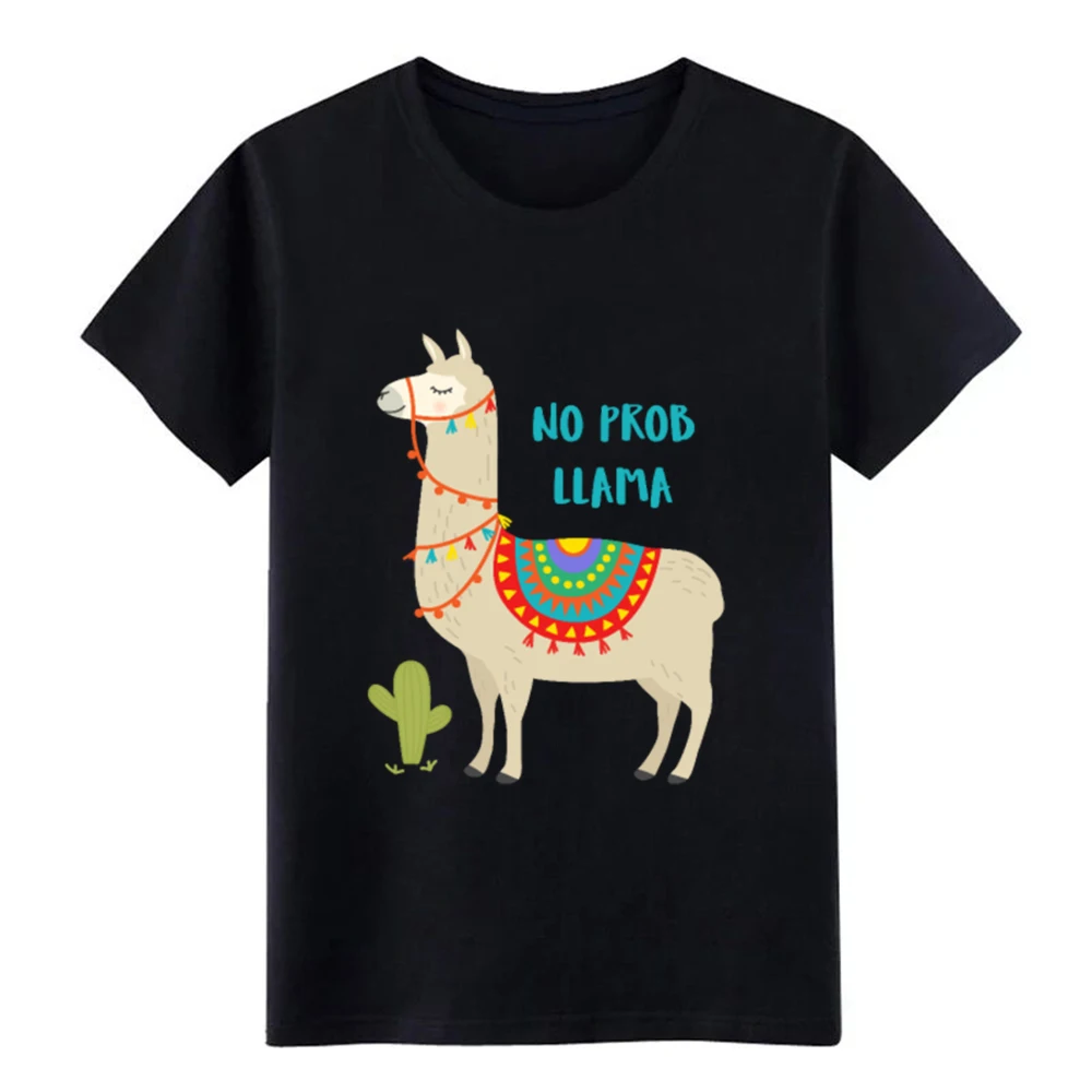 

Men's No Prob Llama Funny Animal Design t shirt create 100% cotton size S-3xl Unique Interesting Humor Original shirt