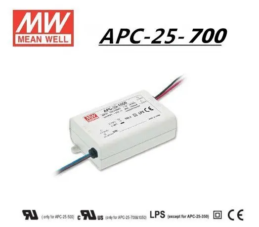 Mean Well APC-25-700 25W 11-36V 700mA LED Waterproof Driver Single Output Switching Power Supply | Освещение