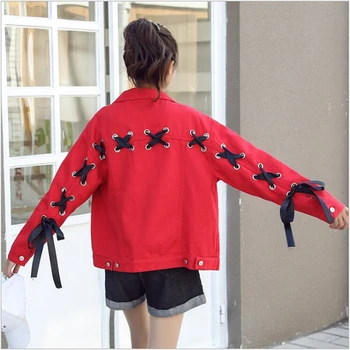 Spring autumnTurn-down Collar Jeans jacket Women Tops Ladies Ribbon strap Denim Jacket Women Coat Outerwear abrigos mujerG251 
Spring autumnTurn-down Collar Jeans jacket Women Tops Ladies Ribbon strap Denim Jacket Women Coat Outerwear abrigos mujerG251