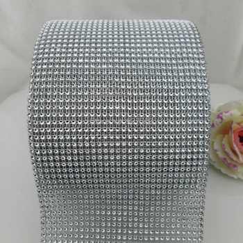 

(CM798)10 Yard 30 Row Platinum Color Sparkle Rhinestone Crystal Diamond Mesh Wrap Roll Ribbon