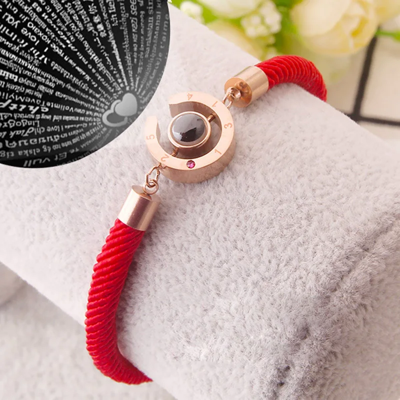 Lucky Red Rope Bracelet Creative Romantic 100 Languages I Love You Projection Memory Bracelet For Couple Valentine's Day Jewelry
Lucky Red Rope Bracelet Creative Romantic 100 Languages I Love You Projection Memory Bracelet For Couple Valentine's Day Jewelry