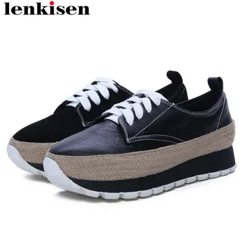Lenkisen 2019 well-ventileated comfortable full grain leather wedges high bottom straw decoration lace up casual wear pumps L35
Lenkisen 2019 well-ventileated comfortable full grain leather wedges high bottom straw decoration lace up casual wear pumps L35