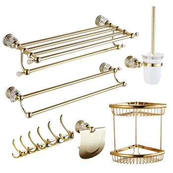 Luxury Gold Bathroom Accessories Set Wall Mounted Crystal Gold Robe Hook Brass Paper Holder Towel Bar Shower Bathroom Sets
Luxury Gold Bathroom Accessories Set Wall Mounted Crystal Gold Robe Hook Brass Paper Holder Towel Bar Shower Bathroom Sets