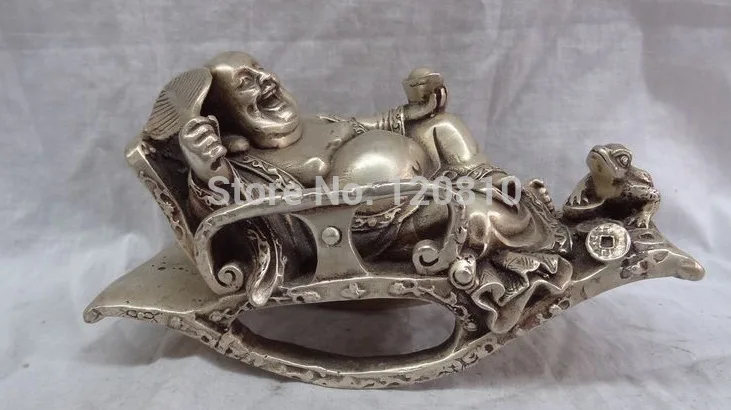 8" China Silver YuanBao Coin Sleep Happy Laugh Maitreya Fan Buddha Toad Statue
8" China Silver YuanBao Coin Sleep Happy Laugh Maitreya Fan Buddha Toad Statue