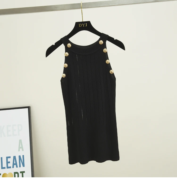 Double Breasted Fashion O-Neck Sleeveless Knit Tank Tops Women Summer Hollow Out Casual Thin Sweaters Tops 2019 New Arrive Tops
Double Breasted Fashion O-Neck Sleeveless Knit Tank Tops Women Summer Hollow Out Casual Thin Sweaters Tops 2019 New Arrive Tops