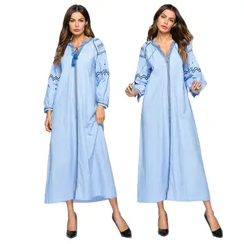 Muslim Women Long Maxi Dress V-neck Embroidery Abaya Kaftan Islamic Clothing Ethnic Long Sleeve Drawstring 2019 Autumn Fashion
Muslim Women Long Maxi Dress V-neck Embroidery Abaya Kaftan Islamic Clothing Ethnic Long Sleeve Drawstring 2019 Autumn Fashion