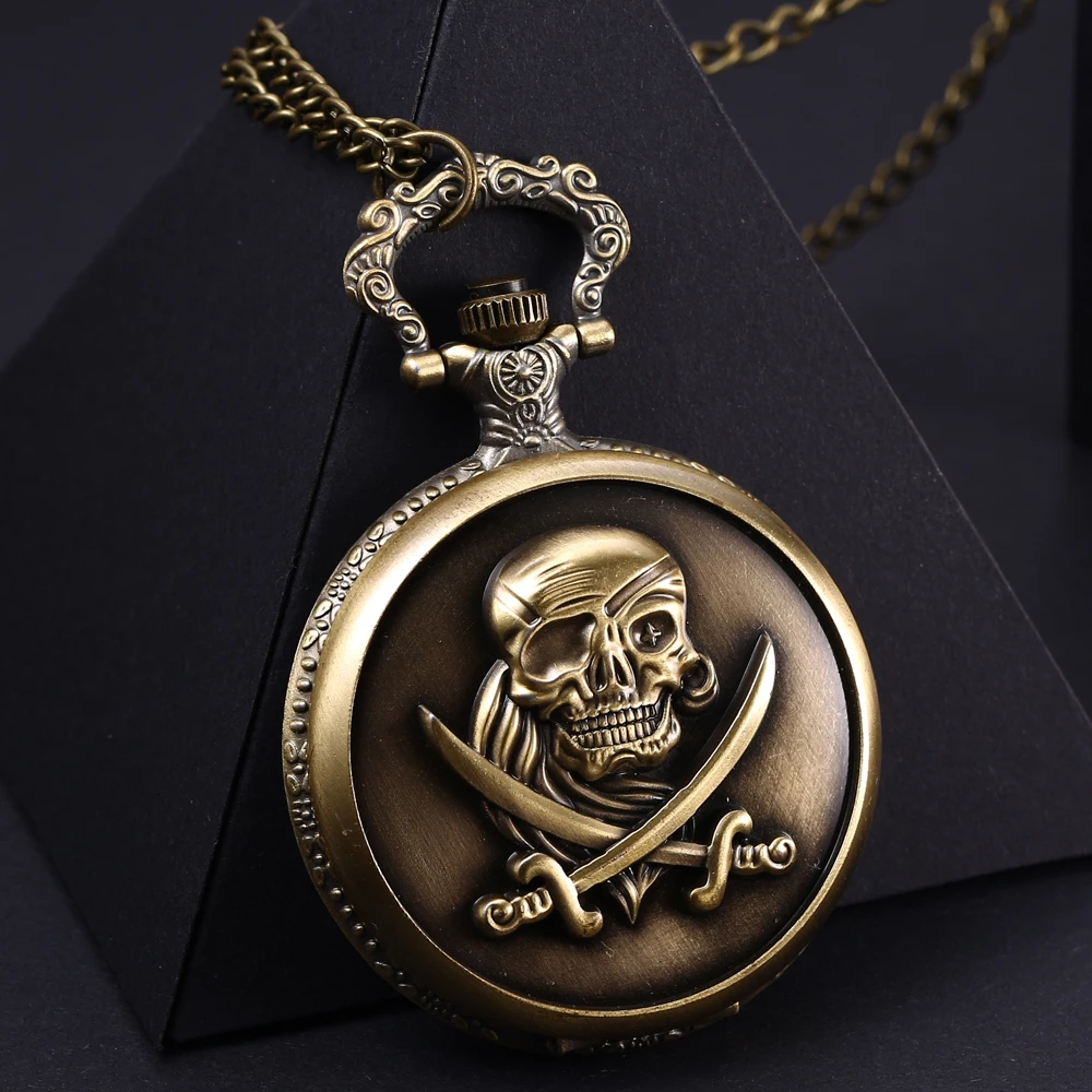 2018 Bronze Vintage Antique Pirates Skull Quartz Pocket Watch Skeleton Necklace Pendant Clock for Mens Womens Birthday Gifts 
2018 Bronze Vintage Antique Pirates Skull Quartz Pocket Watch Skeleton Necklace Pendant Clock for Mens Womens Birthday Gifts