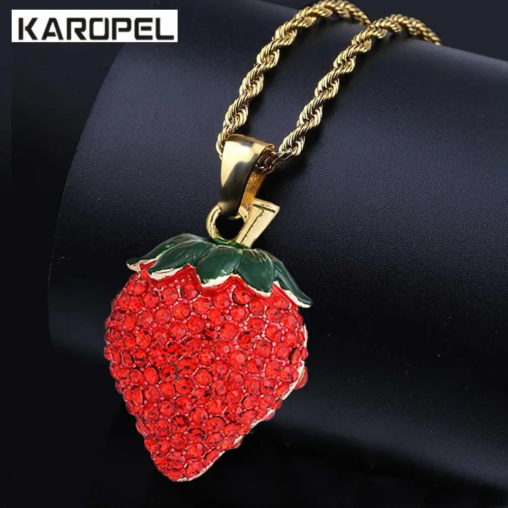Fashion Red Fruit Strawberry Pendant Necklaces Women Men Hip Hop Jewelry Gold Iced Out Chain Rhinestone Statement Necklace Gifts
Fashion Red Fruit Strawberry Pendant Necklaces Women Men Hip Hop Jewelry Gold Iced Out Chain Rhinestone Statement Necklace Gifts
