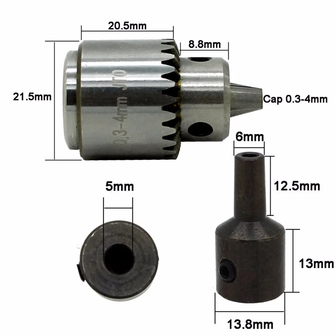 1Set New Electric Drill Chuck 0.3-4mm Jt0 Taper Mounted With 5mm Motor Shaft