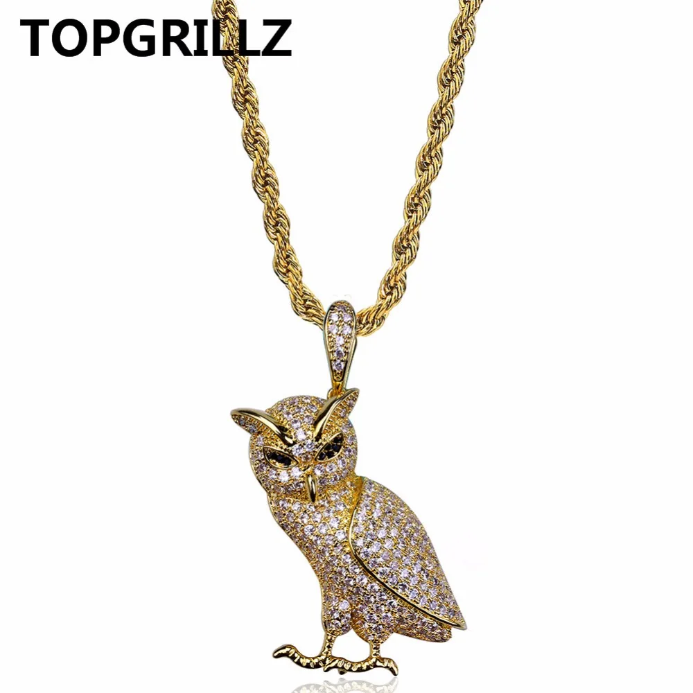 TOPGRILLZ Hip Hop New Style Necklace Copper Gold/Silver Color Iced Out Micro Pave CZ Stone Owl Pendant Necklaces 60cm Rope Chain
TOPGRILLZ Hip Hop New Style Necklace Copper Gold/Silver Color Iced Out Micro Pave CZ Stone Owl Pendant Necklaces 60cm Rope Chain
