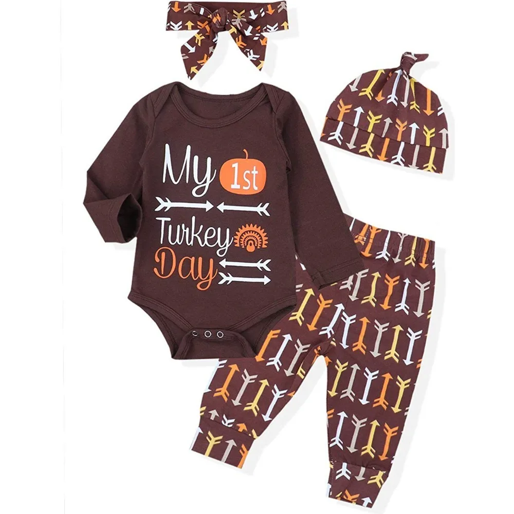 Oklady Thanksgiving 4Pcs Newborn Baby Girl Boy Romper Arrow Print Pants My 1st Thanksgiving Infant Outfits Set
Oklady Thanksgiving 4Pcs Newborn Baby Girl Boy Romper Arrow Print Pants My 1st Thanksgiving Infant Outfits Set