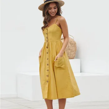 Midi Dress Elegant Spaghetti Strap V-Neck Button Pocket Polka Dots Cotton Sundress Summer Casual Beach Women's Dresses Vestidos
Midi Dress Elegant Spaghetti Strap V-Neck Button Pocket Polka Dots Cotton Sundress Summer Casual Beach Women's Dresses Vestidos