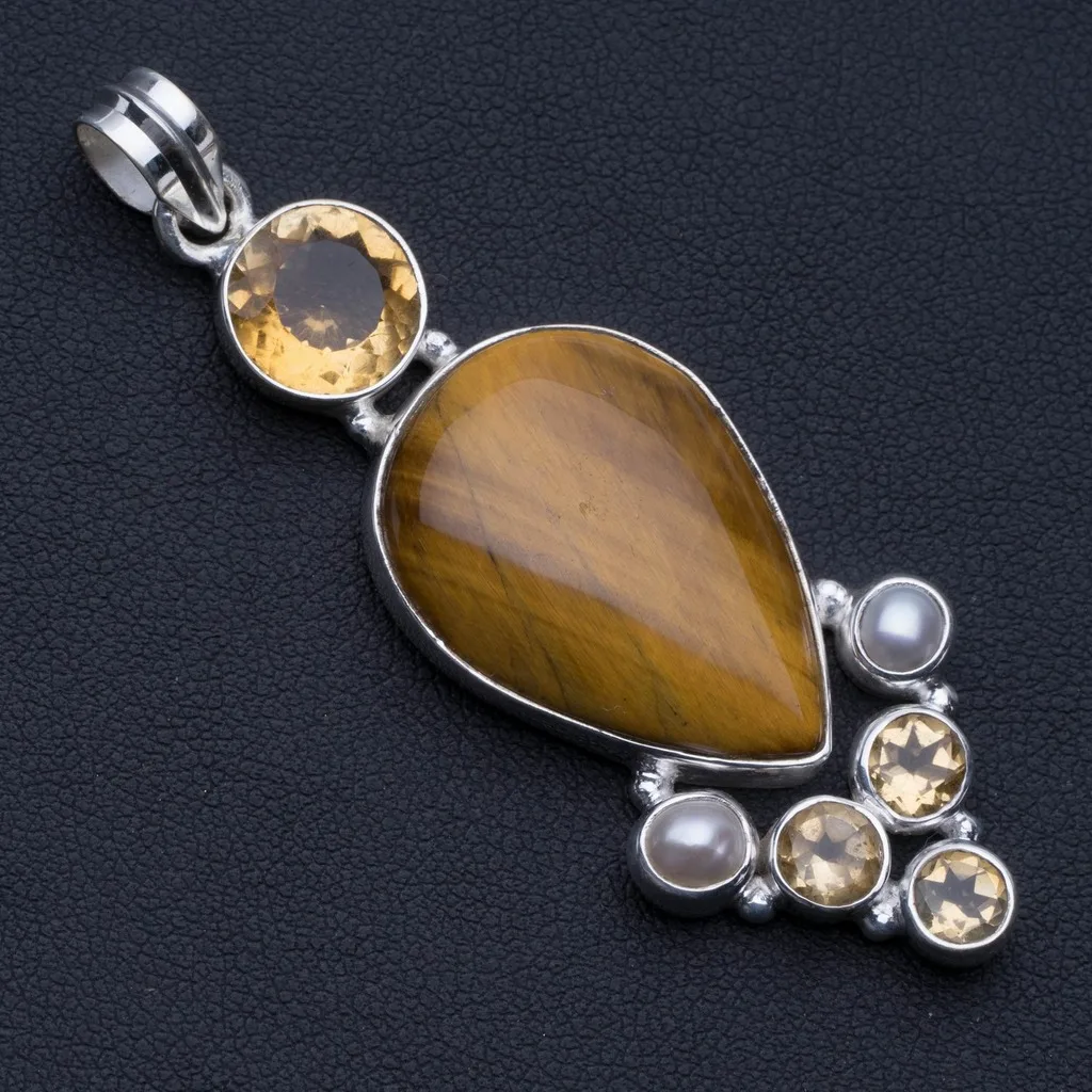 Natural Tiger Eye,Citrine and River Pearl 925 Sterling Silver Pendant 2 1/2" P0525
Natural Tiger Eye,Citrine and River Pearl 925 Sterling Silver Pendant 2 1/2" P0525