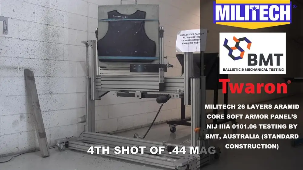 Видео тестирования-Militech NIJ IIIA 0101 06 26 слоев арамидной мягкой панели видео