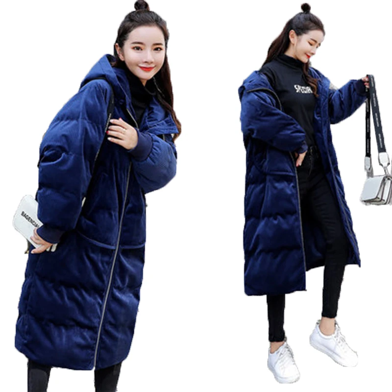 Winter Elegant Gold Velvet Cotton Parkas Women 2021 Korean Large Size Loose Hooded Cotton-padded Coats Women's Down Jacket Coat | Женская