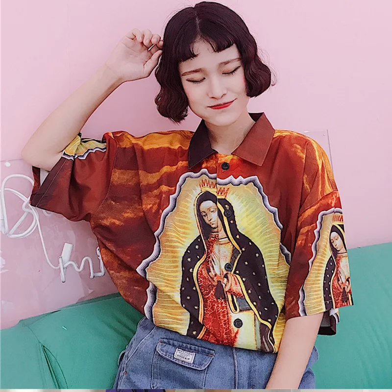 women vintage Creative pattern blouses harajuku short sleeve turn down collar shirts female casual oversize chic tops streetwear
women vintage Creative pattern blouses harajuku short sleeve turn down collar shirts female casual oversize chic tops streetwear